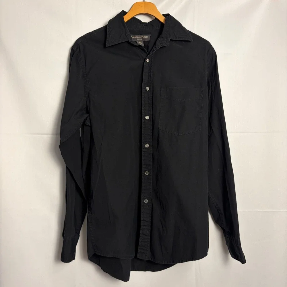 Banana Republic Mens Relaxed Fit Button Down Shirt Black Cotton Small 164039